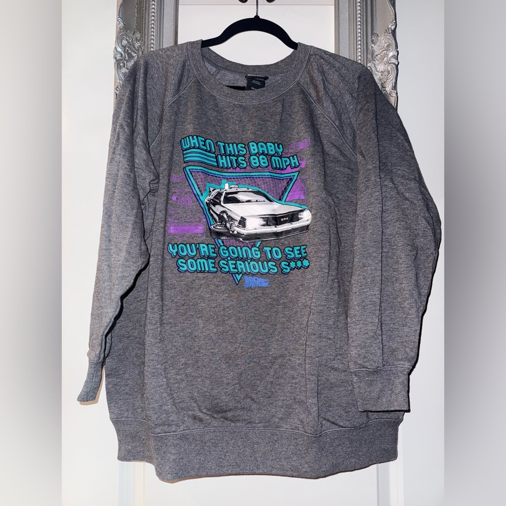 Torrid Plus Size 1 Universal Back to the Future Delorean Car Gray Sweatshirt